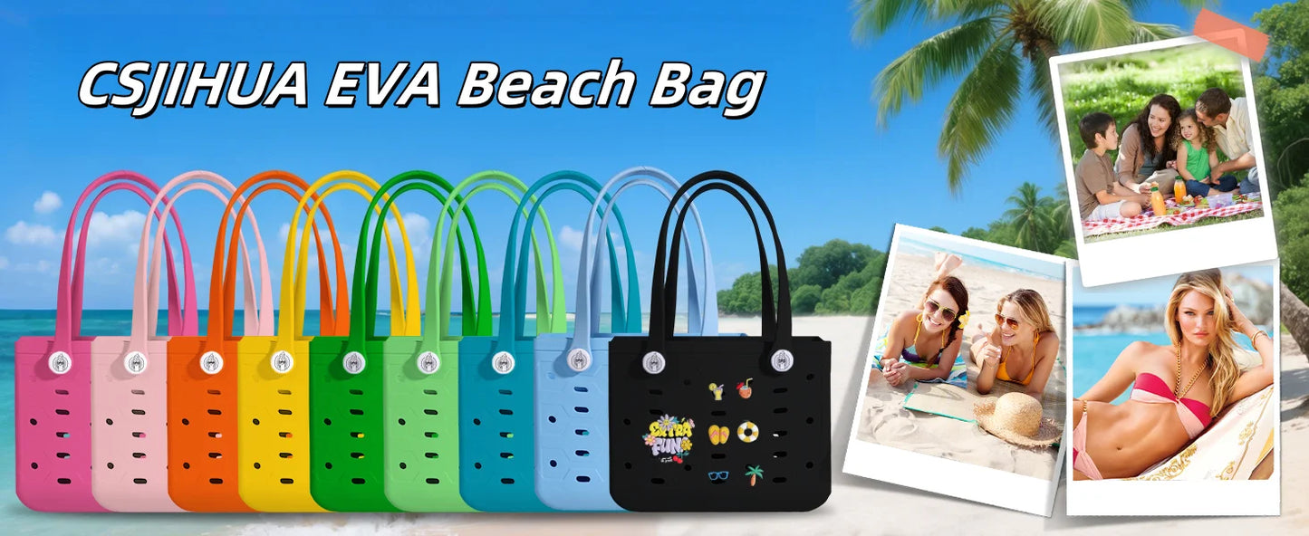 L Large Beach Bag EVA Rubber Waterproof Beach Travel Picnic Storage Basket Women's Shopping Handbag Hemp Bag Jelly Tote Bag
