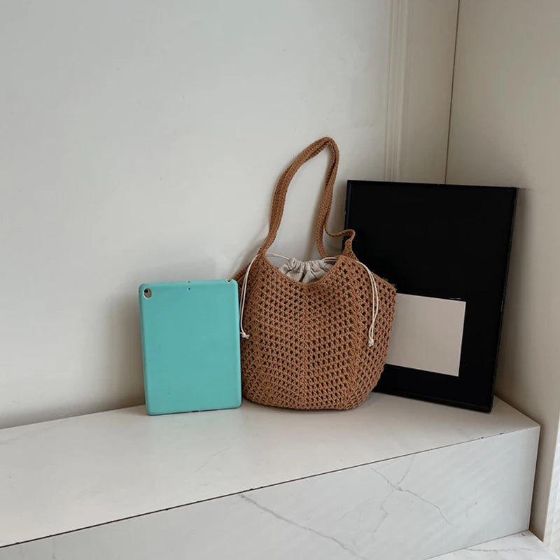 Chic Simple Lady Large Capacity Shoulder Bags Shopping Beach Bag for Women Casual Straw Woven Tote Bag Female Handbag Purses