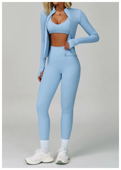 3PCS Yoga Sets Workout Set Women 2 Pieces Gym Suits High Waist Leggings Sport Bra Outfits Long Sleeve Fitness Running Sportswear