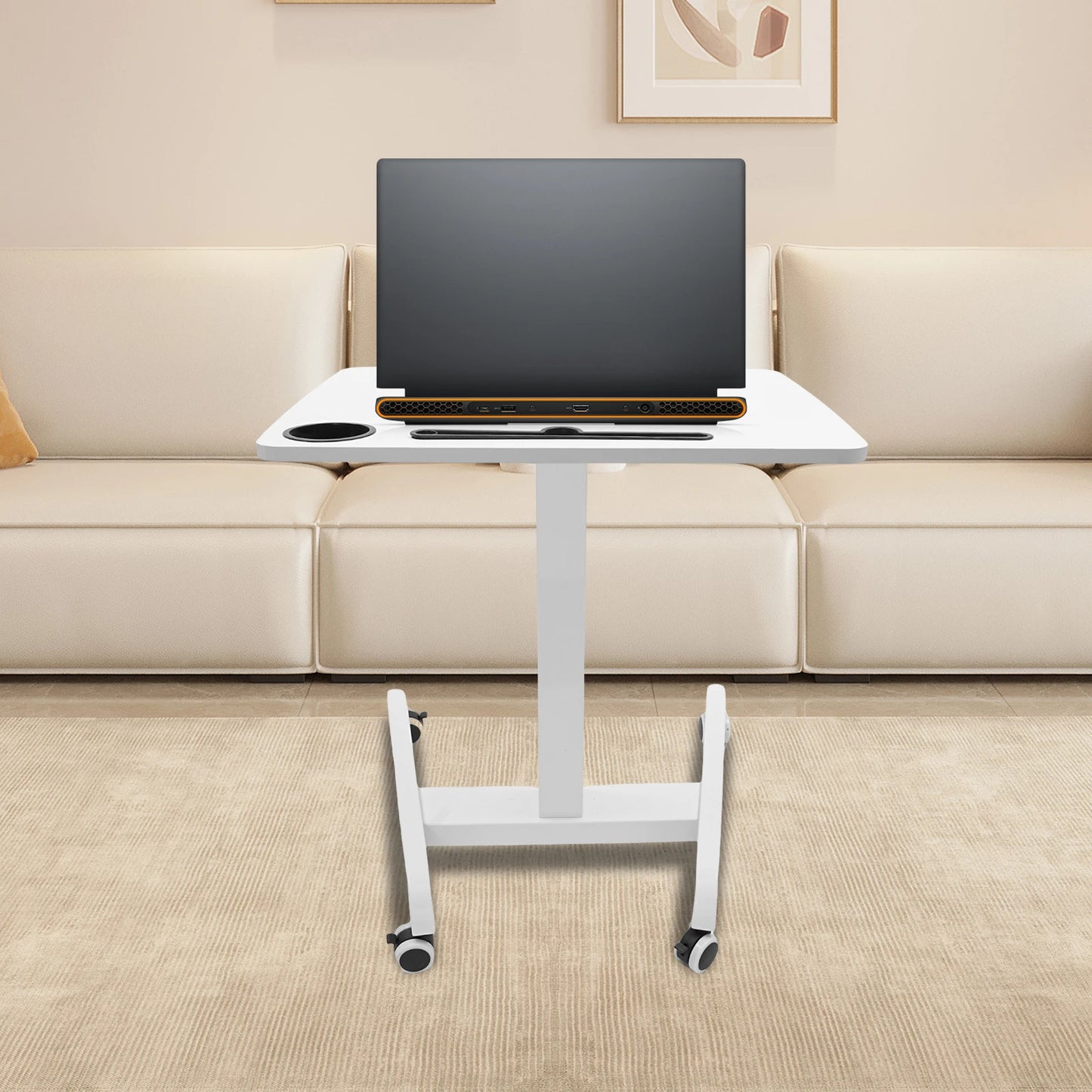 20.5*23.6*44.2in Standing Foot Pedal Lifting Table, Mobile Standing Table, Portable Podium with Wheels - White