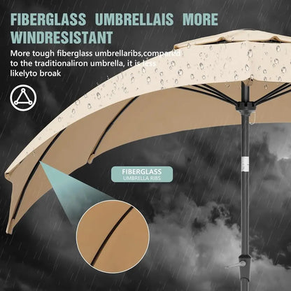 Outdoor Patio Umbrella with 8 Ribs, Push Button/Crank, Suitable for Pool, Deck, Garden, and Backyard