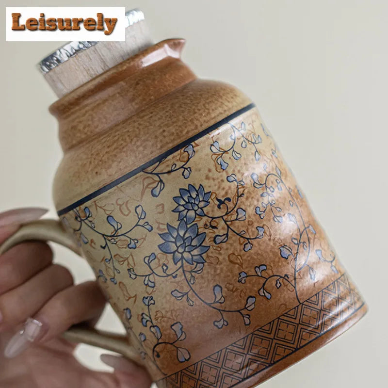 580ML Large Capacity Ceramic Stewed Teapot Tea Brewing Insulated Single Pot Pottery Kettle For Office Outdoor Use Kung Fu Teaset