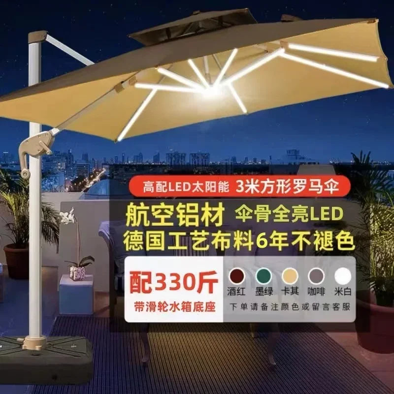 Garden Parasol Large Beach Patio Picnic Umbrella Patterned Outdoor Patio with Led Light Solar Base Wholesale Dropshipping