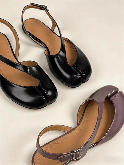 Luxury Tabi Flat Sandals Women Summer Patent Leather Split Toe Slingbacks Ballet Shoes Brand Designer Banquet Wedding Sandalias