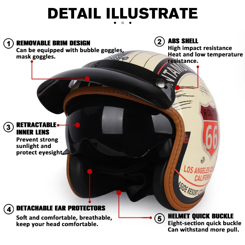 DOT Certificated Retro Motorcycle Helmet Cafe Racer Open Face Casco Moto Motorcycle Accessories Men Moto Helmets