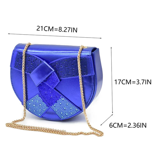 New Design Blue Color Matching Bag and Shoes for Ladies Wedding Luxury Rhinestone Elegant Woman Heeled Shoes for Wedding