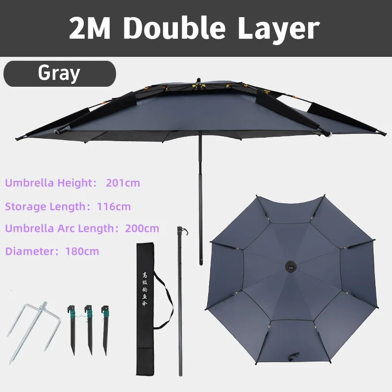 For 1-2 Person Fishing Umbrella Double Vinyl Coating Sunshade Windproof Waterproof Outdoor Stand Umbrella With Ground Insert