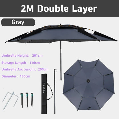 For 1-2 Person Fishing Umbrella Double Vinyl Coating Sunshade Windproof Waterproof Outdoor Stand Umbrella With Ground Insert