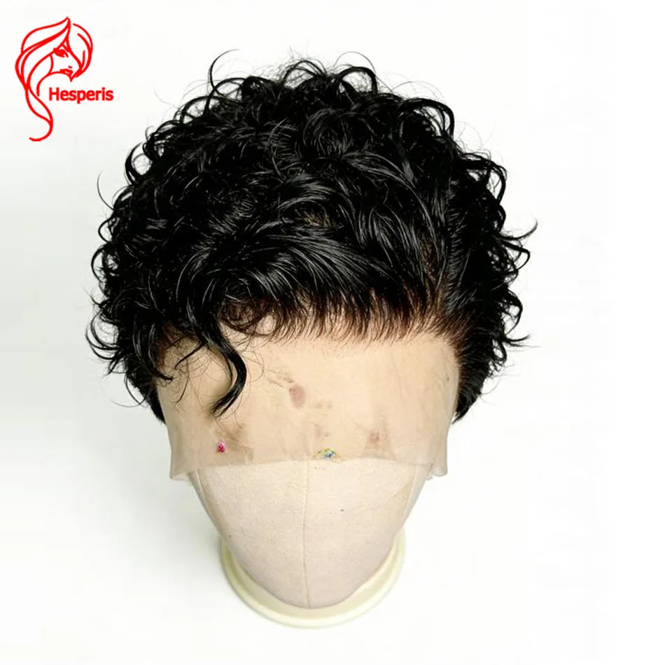 Hesperis Male Lace Front Curly Wig 13x6 Short Cut Human Hair Male Wigs Natural Color Pre-Styled Remy Hair Boy's Wig For Men