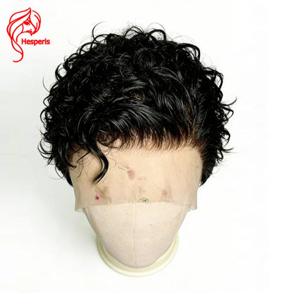 Hesperis Male Lace Front Curly Wig 13x6 Short Cut Human Hair Male Wigs Natural Color Pre-Styled Remy Hair Boy's Wig For Men