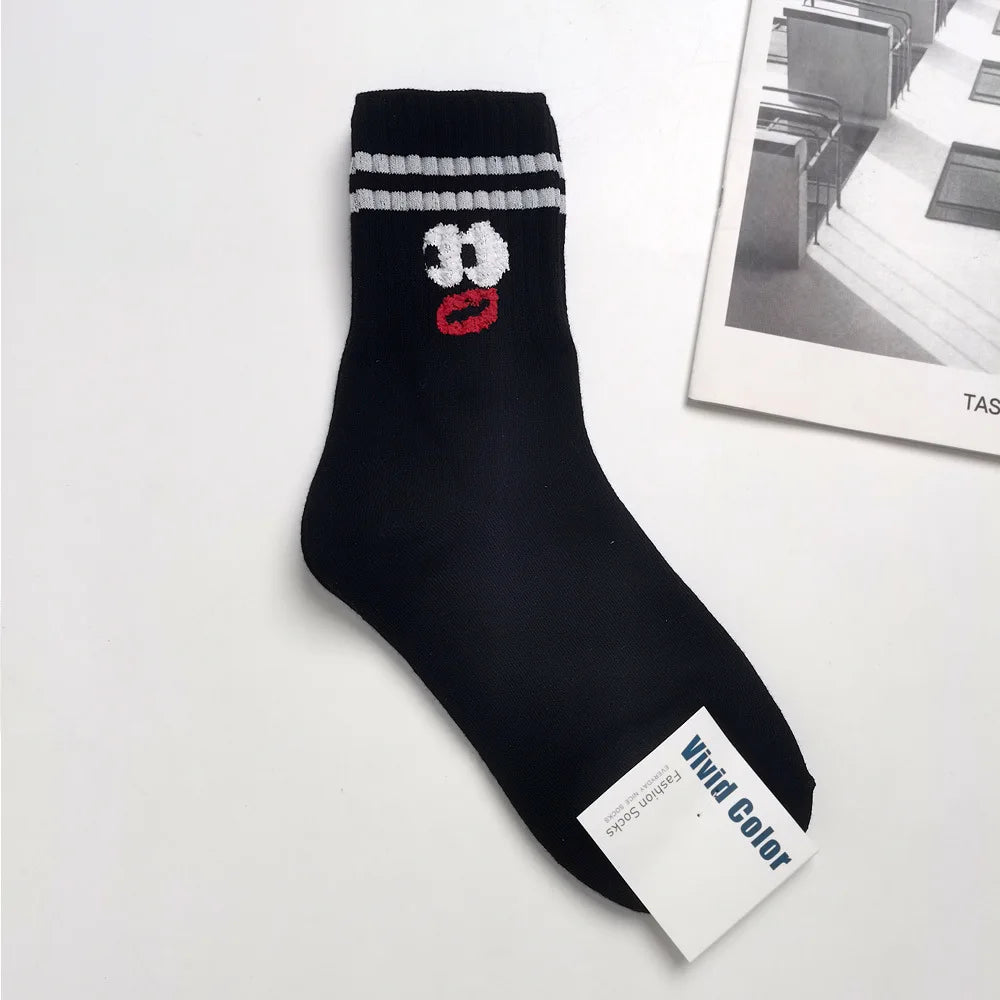 Designer socks Korean Style Cute Cartoon Playful expression Socks Women's Trendy Japanese Pure Cotton Fun Quirky Mid-Calf Socks