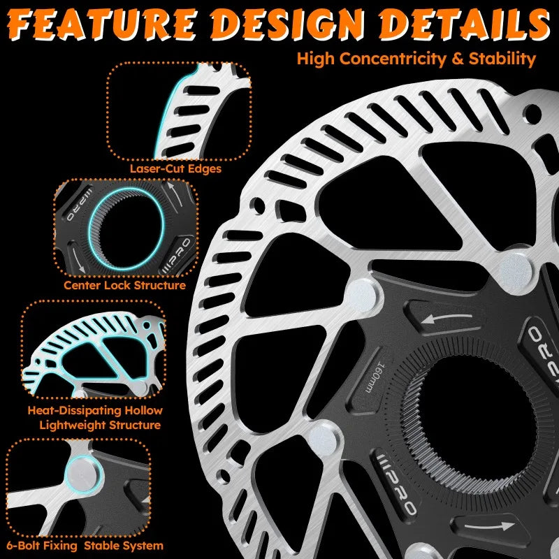 IIIPRO Bike Brake Floating Rotor 140/160/180/203mm Center Lock Brake Disc Ultralight High Strength abstract heat Disc Bike Part