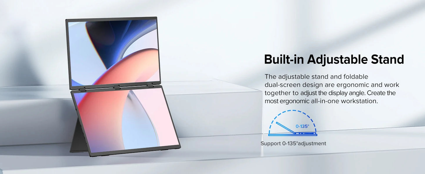 UPERFECT 15.6' Stacked Foldable Dual Monitor FHD 100% SRGB Laptop Screen Extender Portable Monitor for Windows Mac OS with Stand