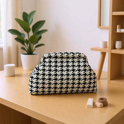 New high-end multi-functional knitted houndstooth makeup bag for women large capacity waterproof travel makeup storage clutch ba