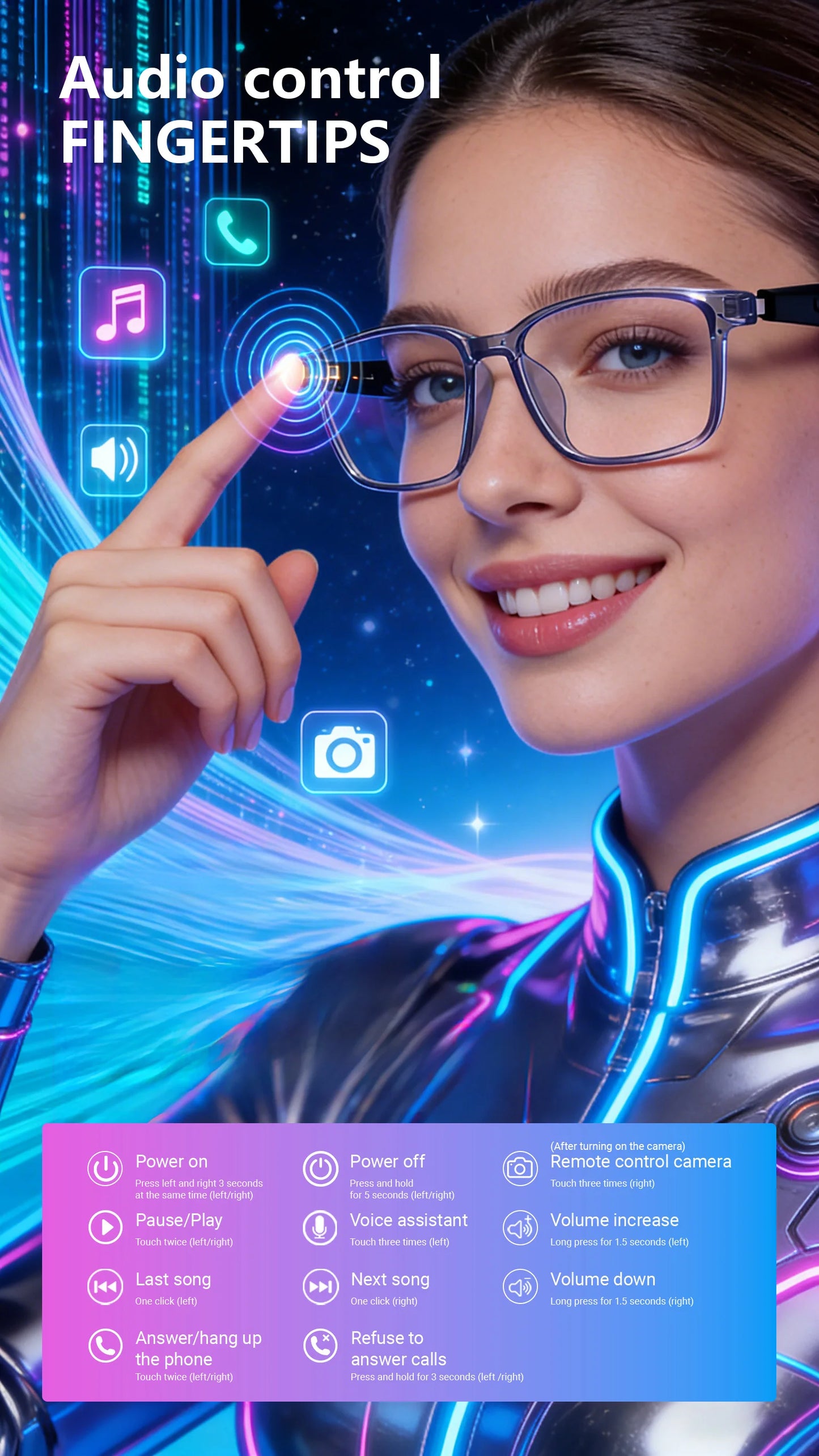 AI Translation Smart Wireless Glasses feature open-back earbuds, a premium feel, and support real-time translation of ov