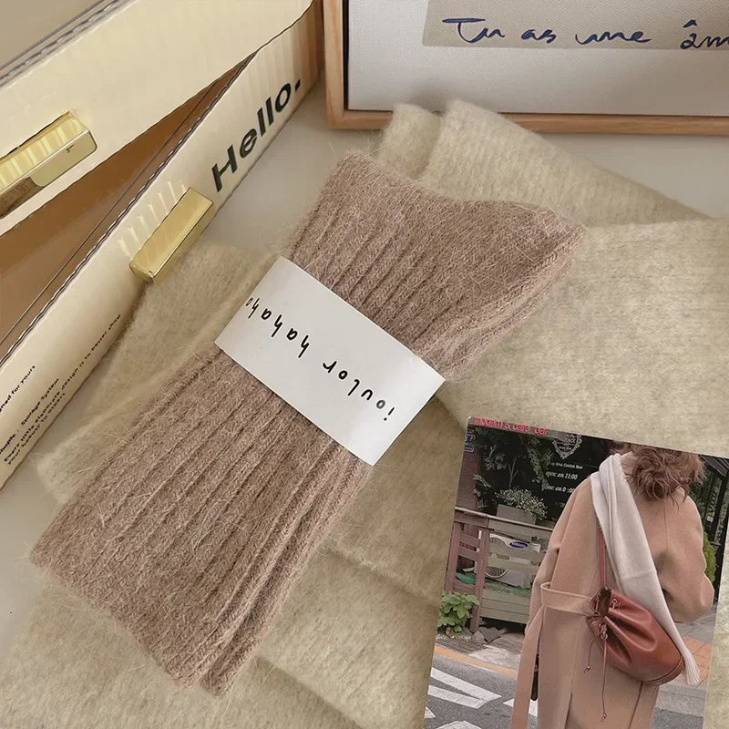 Winter Thick Warm Women's Cashmere Wool Socks Japanese Harajuku Style Solid Color Long Thermal Fashion Sox for Ladies