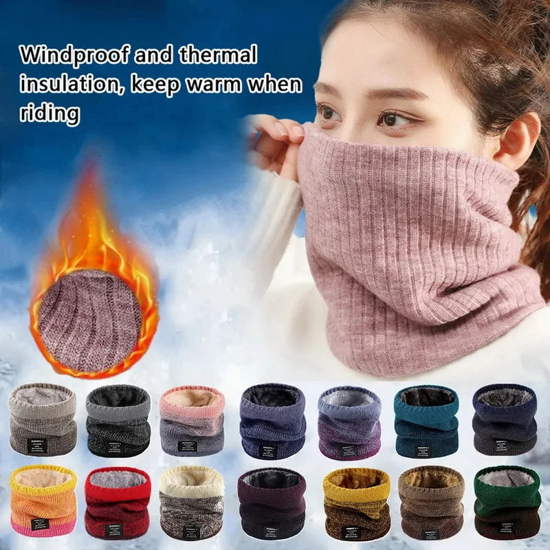 Winter Scarf for Men Fleece Ring Bandana Knitted Warm Solid Scarf Women Neck Warmer Thick Cashmere Hot Handkerchief Ski Mask