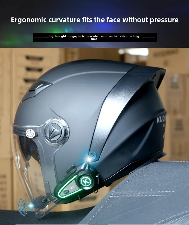 HOT KUQIBAO Bluetooth Motorcycle Helmet 3/4 Open Face, Dual Visor, ABS Shell with Noise Control & Ventilation & Removable Liner