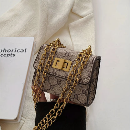 Stylish Mini Crossbody Bag with Geometric Pattern Faux Leather Buckle Closure Painted Edge Detail Faux Leather Lining Purse