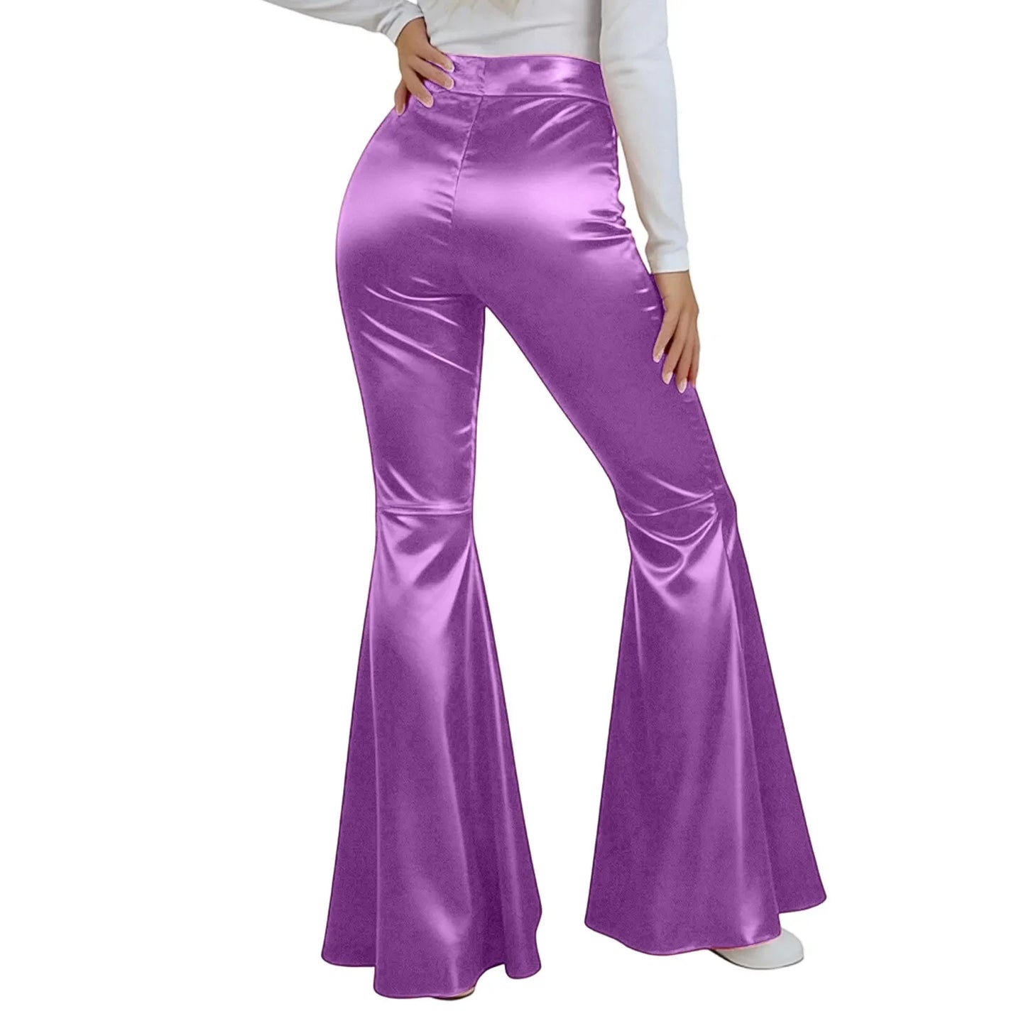 Sequin Women Flared Pants High Waist Shiny Disco Party Trousers Loose Fit Dance Club Stretchy Bell Bottom Wide Leg Trousers New