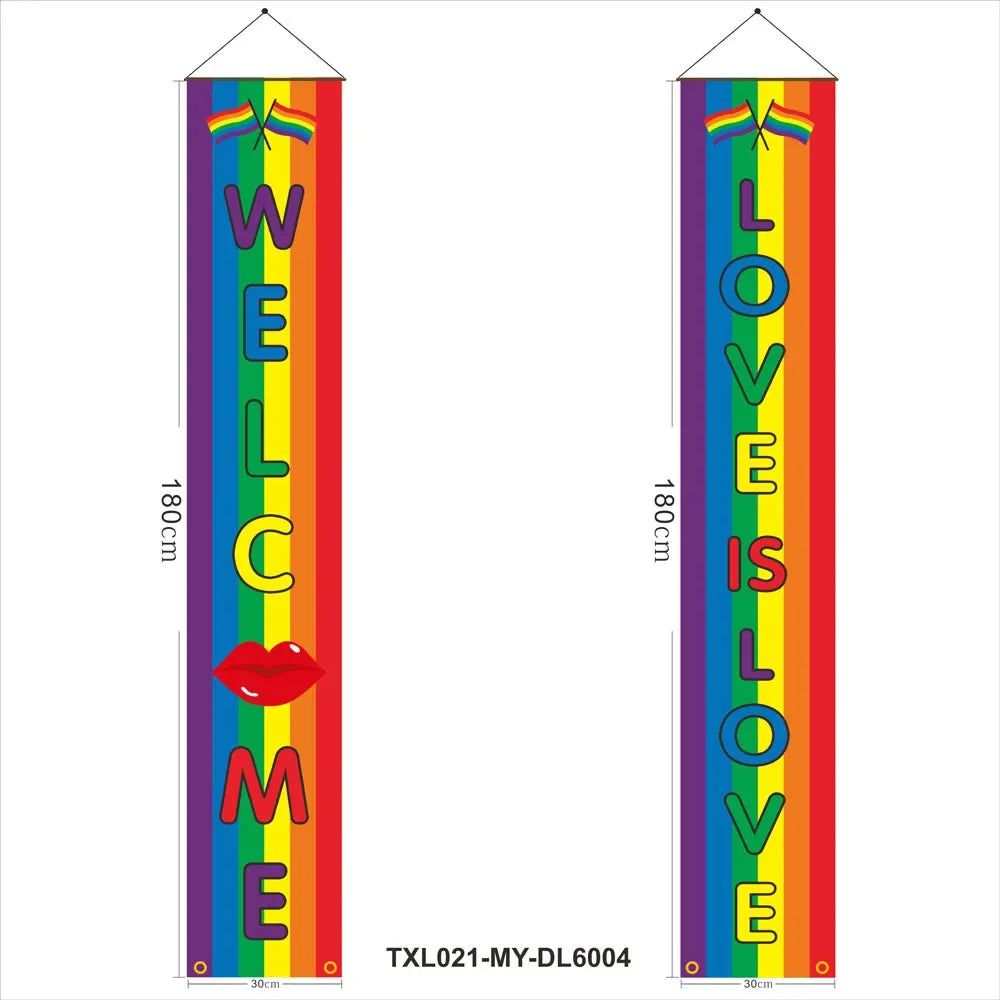 180cm Rainbow Flag Couplets LGBTQ Gay Pride Porch Hangings Outdoor Decorations Flags Lesbian Wedding Decor Banner