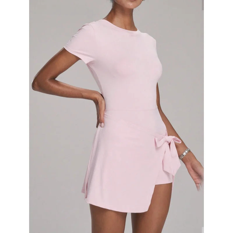 FUBEIKE New Fake Two-Piece Anti-Exposure Tight-Fitting Sports Dress Slimming Strap Casual Fitness Back Yoga Tennis Dress