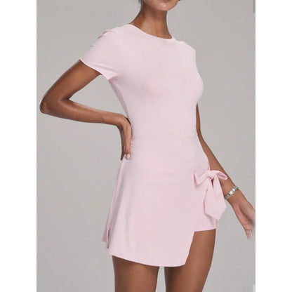 FUBEIKE New Fake Two-Piece Anti-Exposure Tight-Fitting Sports Dress Slimming Strap Casual Fitness Back Yoga Tennis Dress