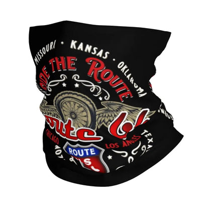 Custom Travel Motorcycle Ride Route 66 Bandana Winter Neck Warmer Windproof Wrap Face Scarf for Hiking Highways Gaiter Headband