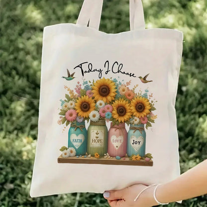 Today I Choose Sunflowers Canvas Shoulder Tote Bag School Bag Handbag & Shopping Gift Bag Perfect for Outdoors Travel Gift