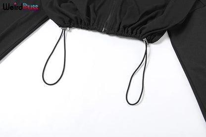 Weird Puss Women Tracksuit 2 Piece Set 2024 Autumn Casual Zip Thin Drawstring Jacket+Leggings Matching Streetwear Sporty Suit