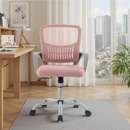 MCQ Fixed Armrest Office Desk Chair Ergonomic Mid Back with Lumbar Support Height Adjustable 360° Swivel Computer Gaming Chair