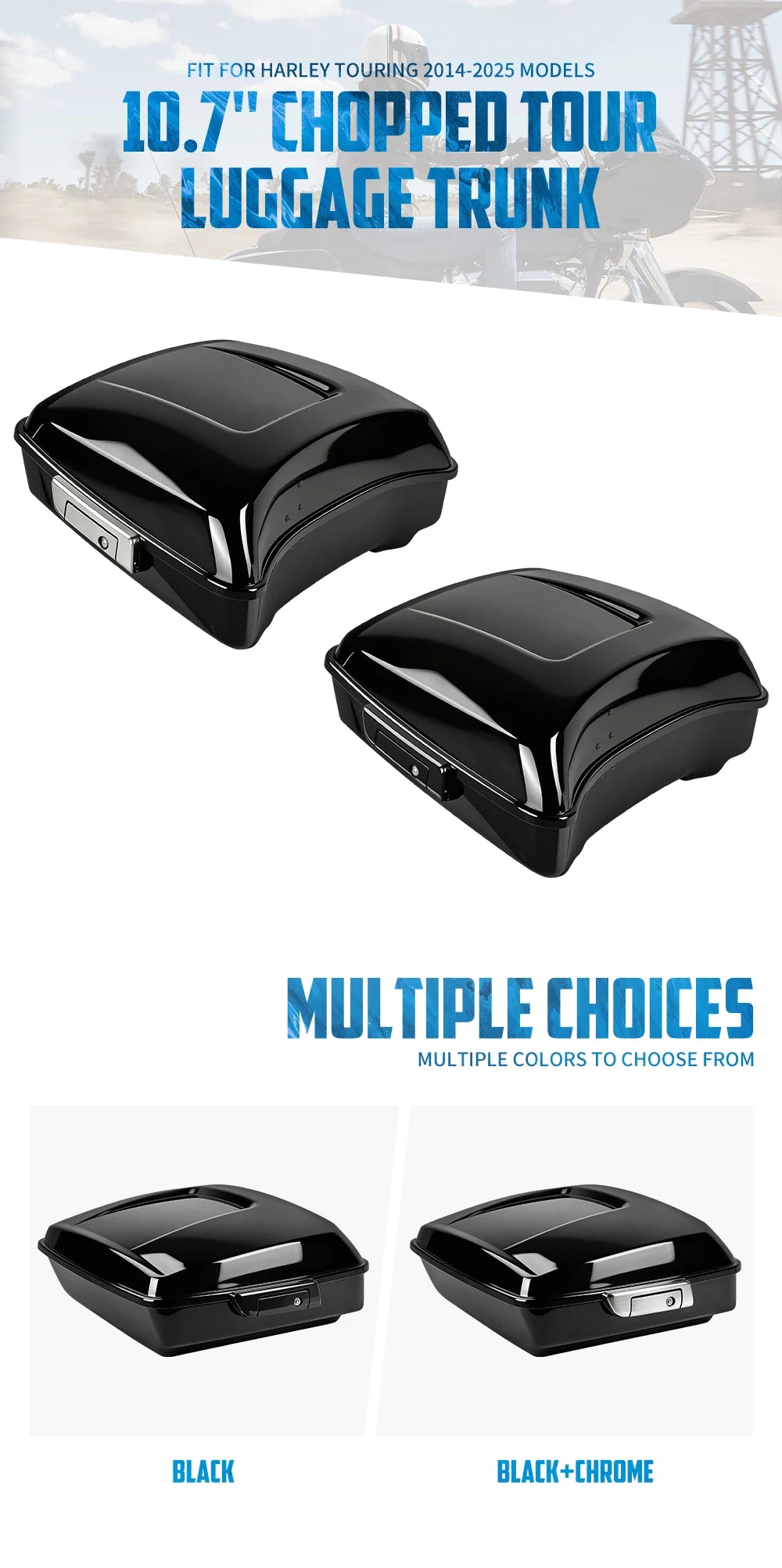 Motorcycle 10.7'' Trunk Rear Tour Luggage Storage For Harley Touring Road King Street Road Glide Electra Glide Standard 2014-25
