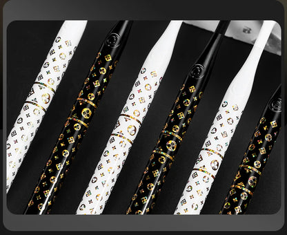 [6-Pcs Gift Boxes] New high-looking black gold printed small head household couple travel soft-bristle toothbrush