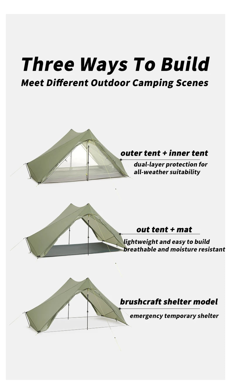 Naturehike Ultra Light Hiking Tent 2 Person Outdoor Camping Pyramid Tent 15D Nylon Waterproof Portable Backpacking Tent with Mat