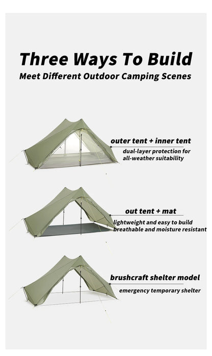 Naturehike Ultra Light Hiking Tent 2 Person Outdoor Camping Pyramid Tent 15D Nylon Waterproof Portable Backpacking Tent with Mat