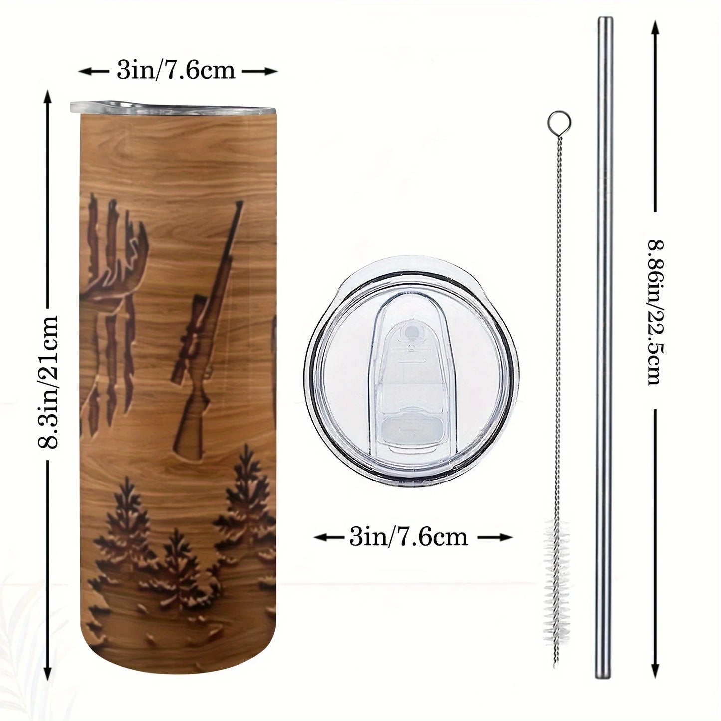 20oz Deer Hunting 3D Print Insulated Skinny Tumbler with Straw and Lid | 304 Stainless Steel Travel Coffee Cup | Festival Gift f