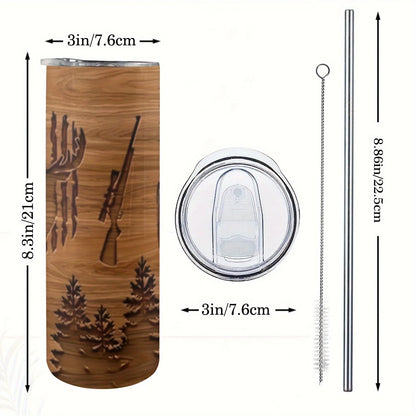 20oz Deer Hunting 3D Print Insulated Skinny Tumbler with Straw and Lid | 304 Stainless Steel Travel Coffee Cup | Festival Gift f