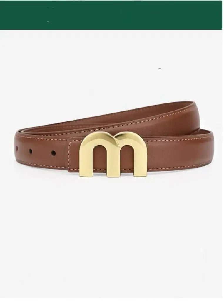 Women's fashion belt high-quality gold buckle is best matched with women's denim belt dress
