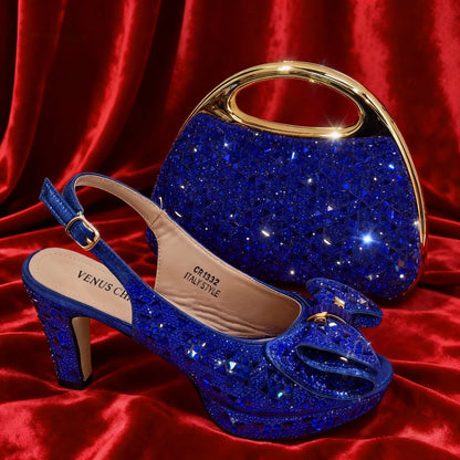 Venus Chan 2026 Women’s Italian Gold High Heels with Rhinestone Detail & Matching Bag Set - Stylish Pointed Toe Design