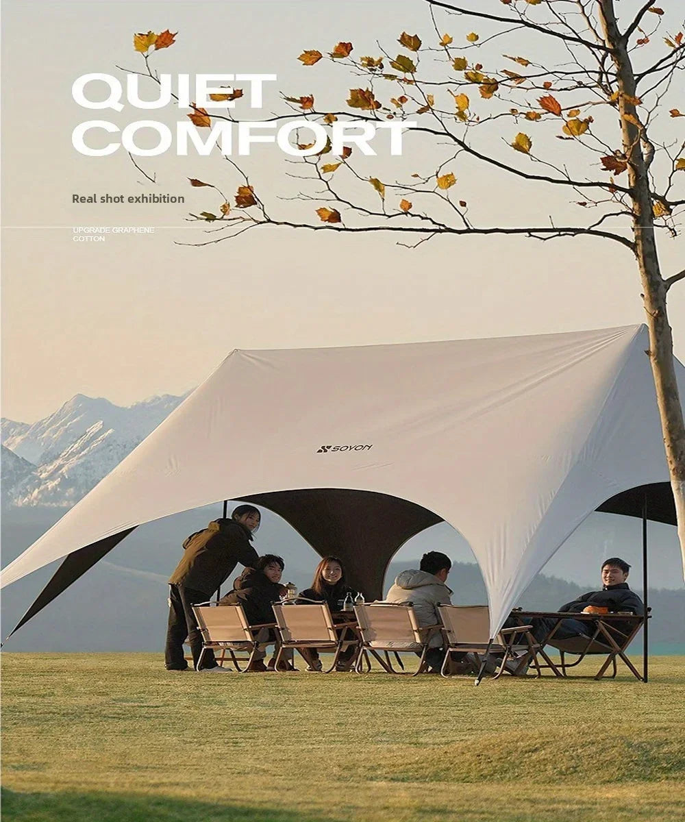 Outdoor camping blackout hexagonal canopy tent instant pop-up sunshade with table and chairs easy to set up for lazy campers