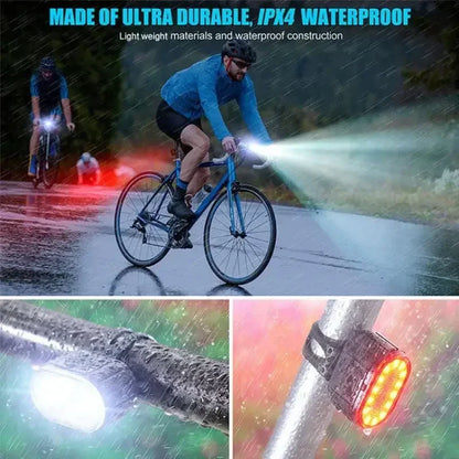 USB Rechargeable Bicycle Lights Bike Safety Warning Lamp Outdoor Waterproof Cycling Flashlight For Mountain And Road Bikes