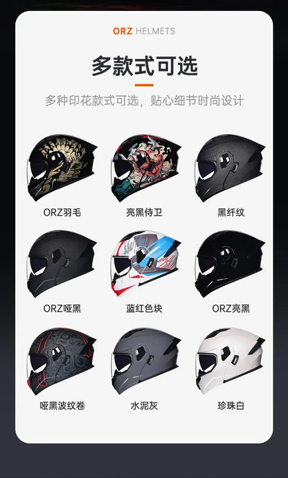ORZ-103 Motorcycle Dual-Lens Helmet Men Women Bluetooth Full Helmet All Seasons Flip Helmet with Tail Wing DOT Certification