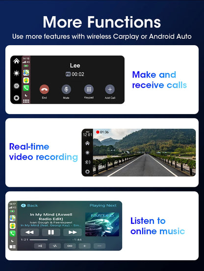 JMCQ 6.86'' Motorcycle DVR GPS Navigaton Wireless Carplay Android Auto Dash Cam IP67 Waterproof Dual Bluetooth Moto Monitor