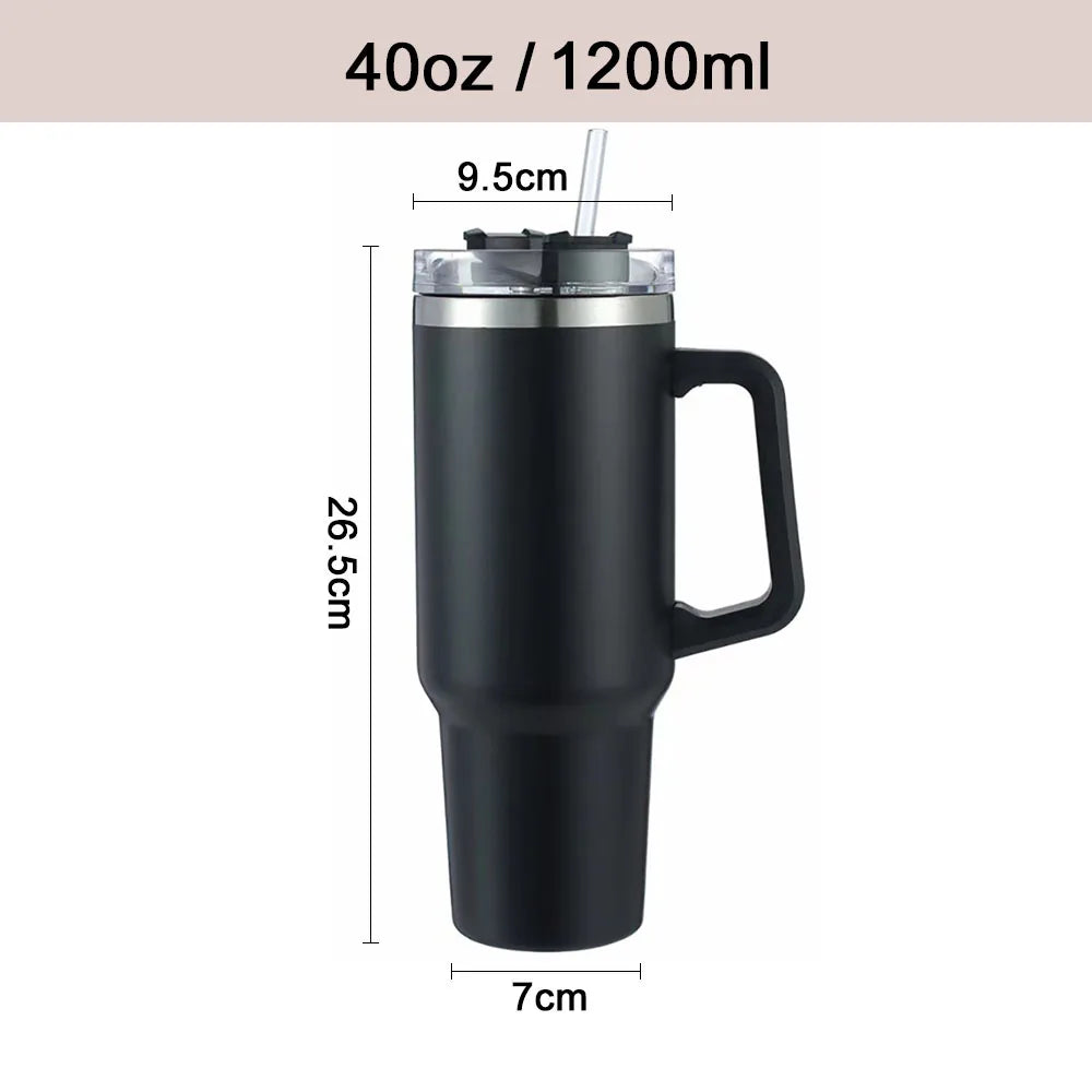 Mug Tumbler 40oz with Straw Handle Coffee Insulated 304 Stainless Steel Car Cup Keeps Cold Beer with Lids Tumbler Thermos Cup