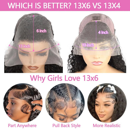 Body Wave 13x4 Lace Frontal Human Hair Wig 13x6 Transparent Lace Frontal Wig For Women 250% Density 16-40 Inch Human Hair Pre Plucked With Baby Hair Black Halloween Wigs Human Hair Curly Wave Wig Christmas Wig