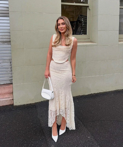 Mingmingxi Summer Sleeveless 2 Piece Sets Womens Outfits Elegant Formal Events Wedding Guest Dresses Sexy Cropped Top and Skirt