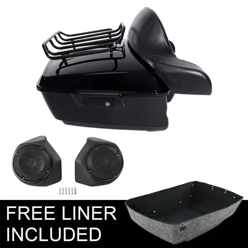 Motorcycle King Trunk Backrest Pad Speakers For Harley Touring Trunk Road King Street Glide 2014-2025