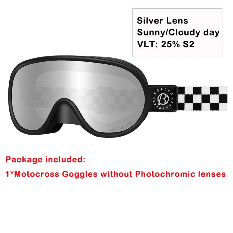 Vintage Motorcycle Goggles Over Glasses Photochromic UV400 Dirt Bike Goggles for Men Women Dual-Cycle Defogging Racing Glasses