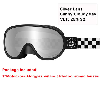 Vintage Motorcycle Goggles Over Glasses Photochromic UV400 Dirt Bike Goggles for Men Women Dual-Cycle Defogging Racing Glasses