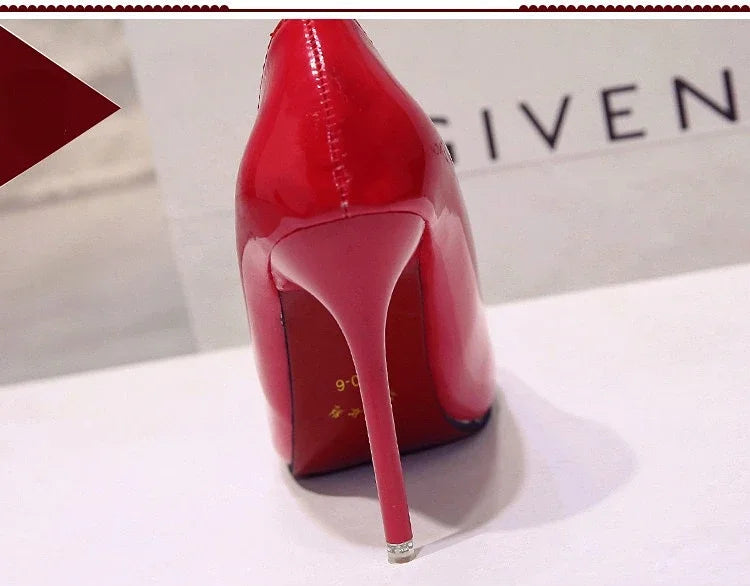 Nude Pumps for Women High Heel Shoes Female Fashion Patent Leather Sexy Pointed Toe Thin Heel Wedding Shoes Plus Size 34-44